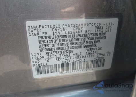 2015 Nissan Sentra S from USA, damaged, VIN 3N1AB7AP7FY272906